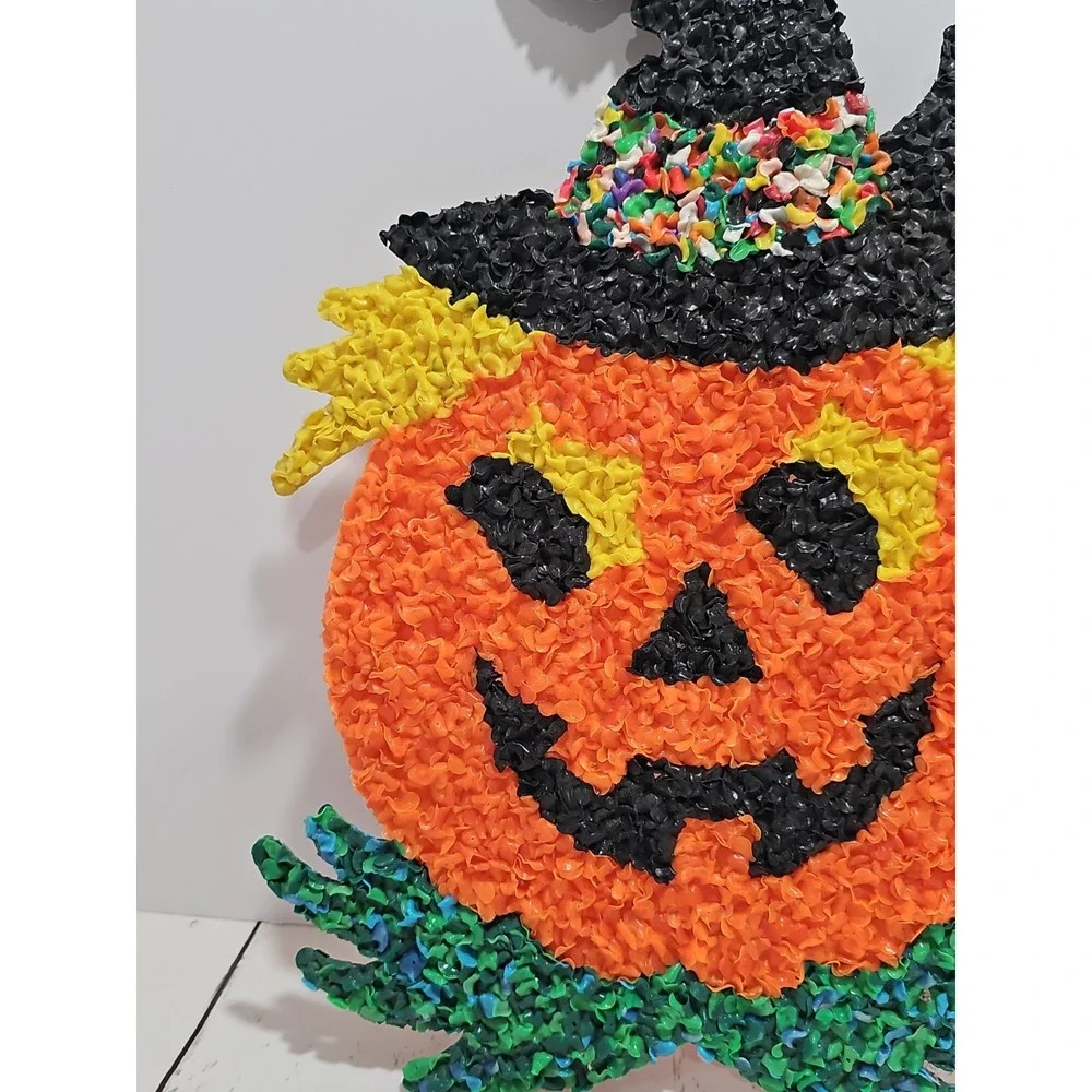 Jack-o-lantern Melted Plastic Popcorn Vtg Halloween Decoration 17